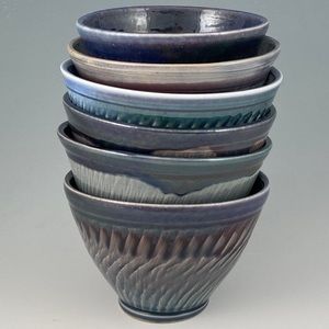 Living Clay Studio-Set of 6 Handmade Blue Bowls